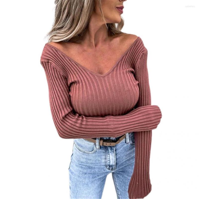 

Women' T Shirts Base Sweater Deep V Neck Women Top Long Sleeve Stretchable Great Slim Fit Spring, White