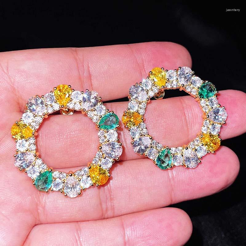 

Stud Earrings Fashion Sparkling Multicolors Cubic Zirconia Circle With Stones 2023 Ins Trendy Female Ear Jewelry Birthday Gift