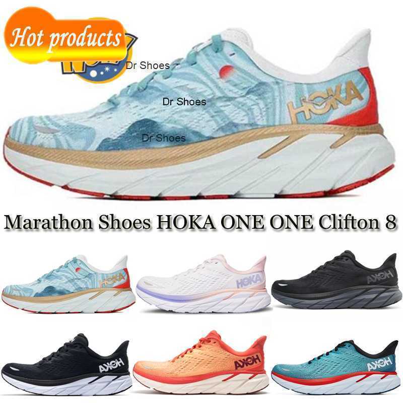 

2023 Sandals Outdoor Fashion Women Men Running Shoe HOKA ONE Clifton 8 Real Teal Fiesta Black White Marathon training Sneakers casual shoe, Black white 36-45