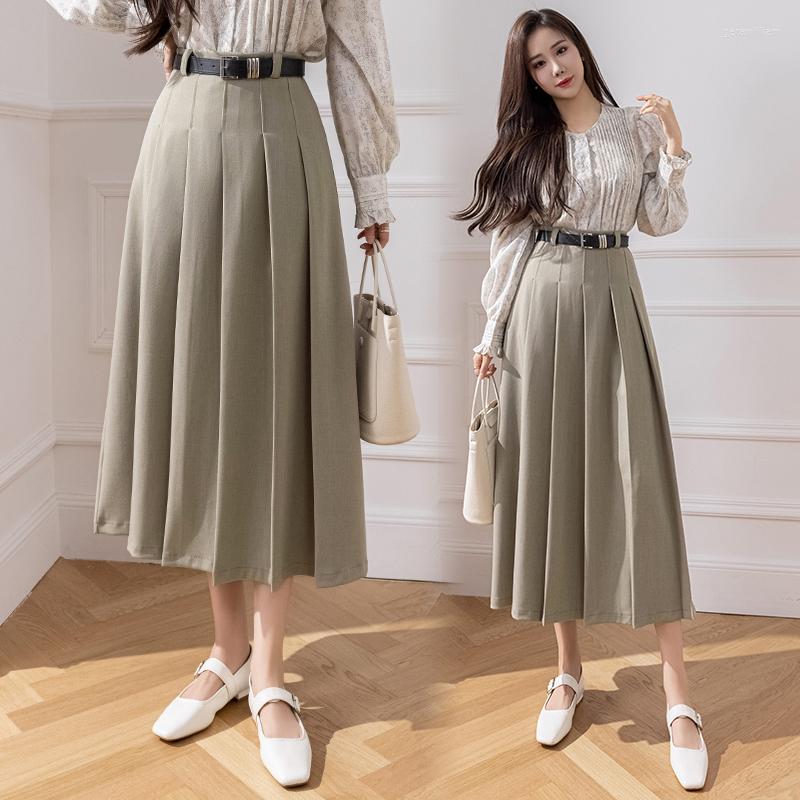 

Skirts Spring Summer Fashion Ball Gown Long Skirt Women Elegant High Waist A-line Pleated Ladies Casual Suit, Black