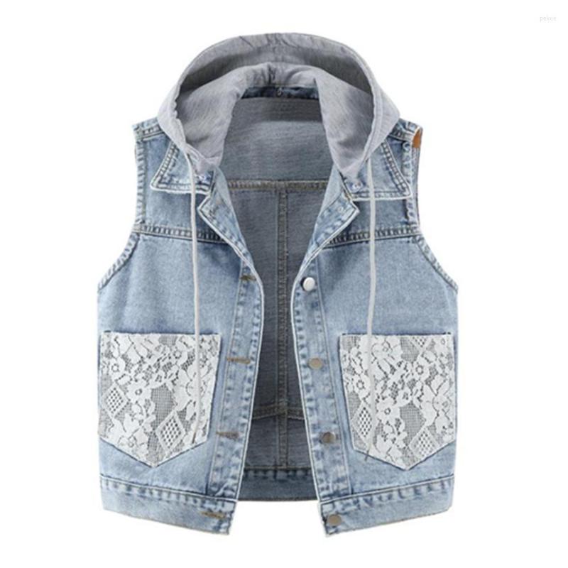 

Women' Vests Vest Women Solid Short Loose Korean Preppy Style Sleeveless Lace Hooded Denim Top Female Coats Jean Outwear Waistcoat, Jean waistcoat