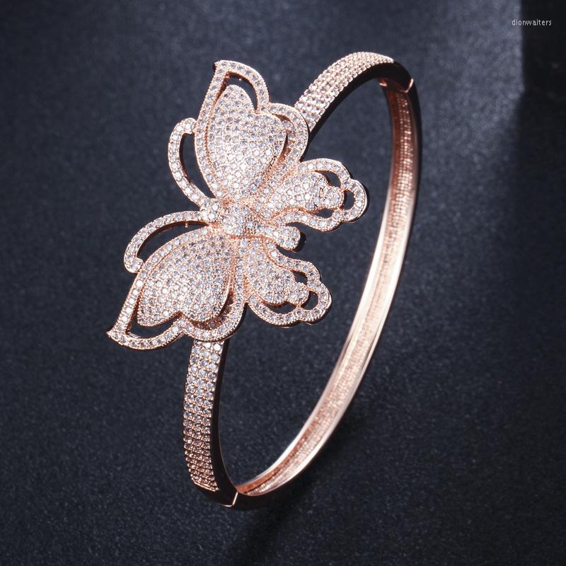 

Bangle Micro Pave Zircon Stone Butterfly Shape Big Rose Gold Color Open Women Jewelry Accessories