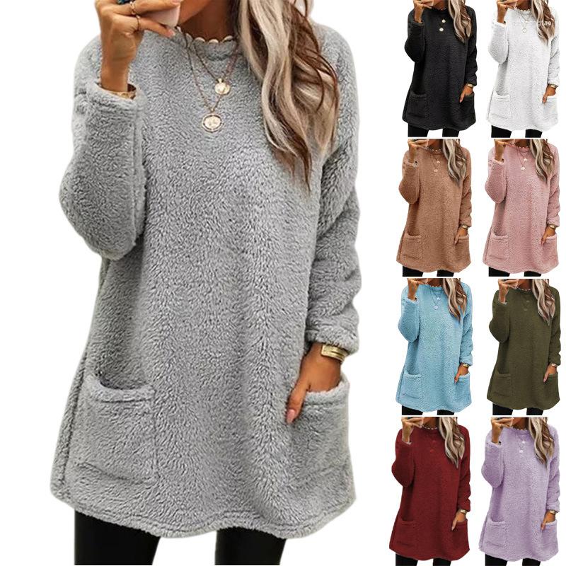 

Women's T Shirts Autumn And Winter Women's Clothing Long-sleeved Pocket Plush Sweater T-shirt Top 9 Colors, Purple