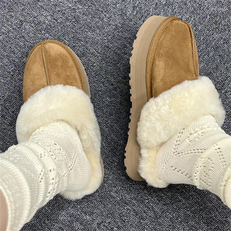 

Slippers Winter Cute Women's Fashion Retro Short Plush Female Shoes Casual Round Roe Platform Low Heels Snow Boots Zapatos, Auburn