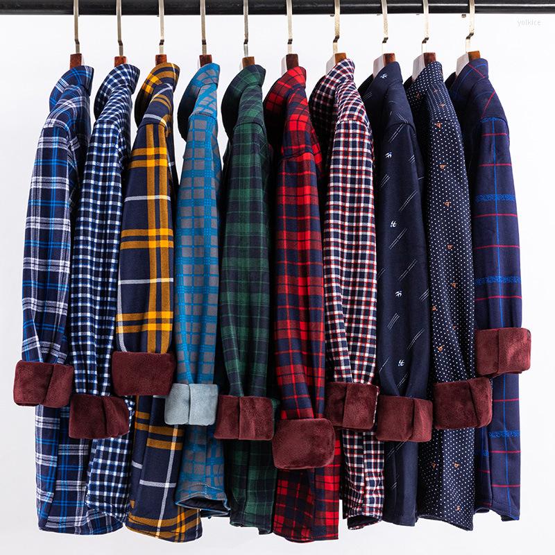 

Men's Casual Shirts 26-color Men's Plus Velvet Thick Thermal Shirt 2023 Autumn Winter Business Fashion Cardigan Male Fleece Warm Plaid, Bn-216