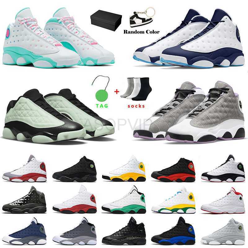 

With Box Jumpman 13 13s XIII Basketball Shoes Singles Day Low Mens Womens Houndstooth Black Cat Court Purple Red Flint Island Green Obsidian, 40-47 reverse bred