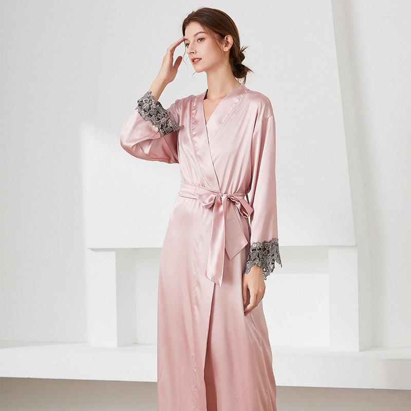 

Women' Sleepwear Long Pink Nightgown Satin Robes Winter Bath Robe Womens Bathrobe Bride Silk Big Sexy Lingerie With Lace