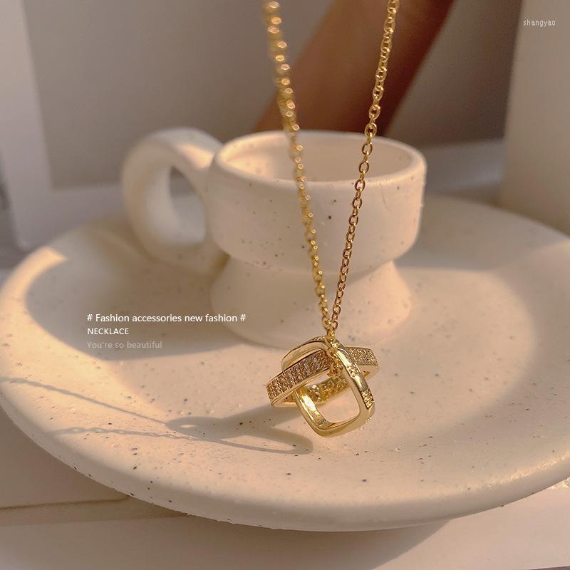 

Chains Colorful L Double-loop Square Pendant Roman Numerals Zircon Clavicle Chain Choker Necklace For Women Fine Jewelry Christmas Gift