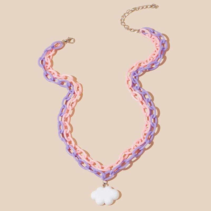 

Pendant Necklaces Acrylic Pink Cloud For Teenage Egirls Plastic Double Layered Cute Necklace Y2k Jewelry Kawaii Harajuku Style
