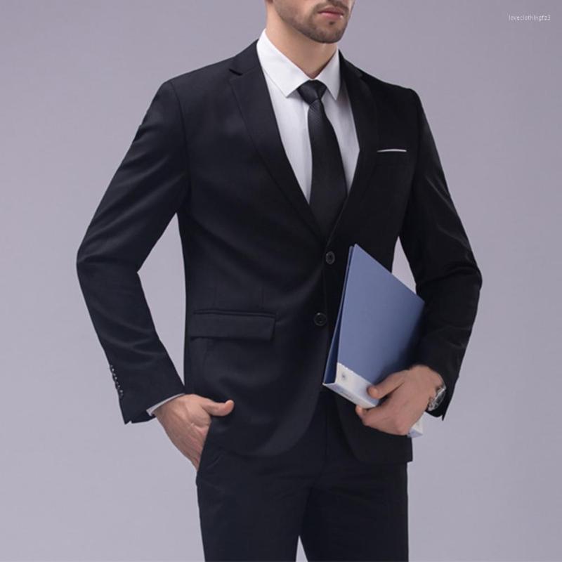 

Men's Suits 1 Set Suit Coat Trousers Solid Color Male Formal Pure Two Buttons Blazer Pants, Black