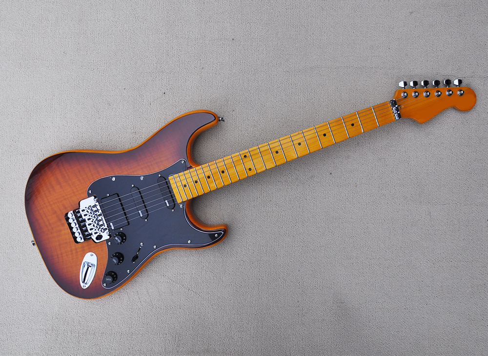 

6 Strings Brown Electric Guitar with EMG Pickups Yellow Maple Fretboard Can be customized