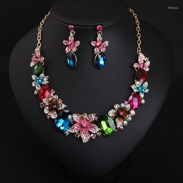 

Chains Fashion Austrian Crystal Necklace Earrings Bridal Jewelry Sets For Brides Wedding Party Costume Accessories Gifts Wholesale