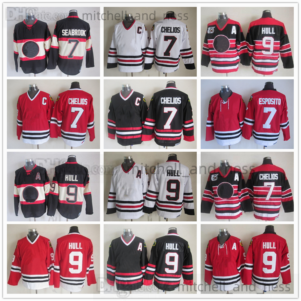 

Movie Vintage Hockey Jersey Retro CCM Embroidery 9 Bobby Hull Jersey 7 Tony Esposito 38 Ryan Hartman 61 Stanley Cup Red White Black Jerseys, Aspicture (with team name)