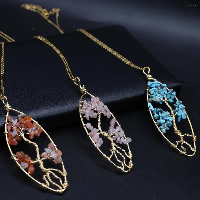 

Pendant Necklaces Tree Of Life Gravel Winding Link Chains Crystals Charms Natural Stone Necklace For Women Jewelry