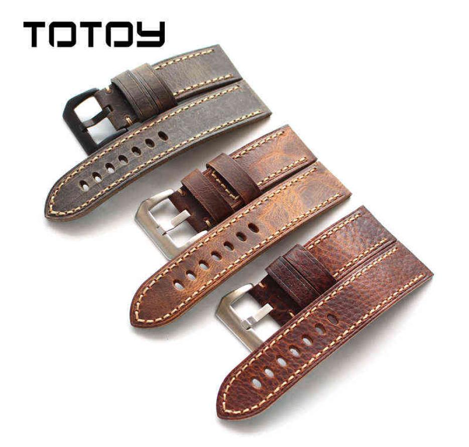 

TOTOY Vintage Cowhide bands Adaptable Military Mountaineering PAM Leather Strap 20 22 24 26MM Men039s Strap H2204194535127
