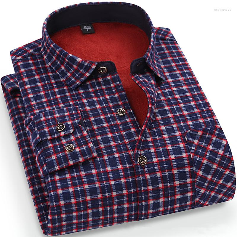 

Men's Casual Shirts Autumn Men's Fleece Thick Warm Shirt 2023 Winter Print Double Sided Korean Style Slim Plaid Men Clothes, 201