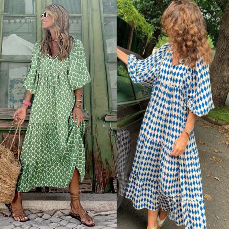 

Party Dresses Summer Boho Maxi Female Formal Dress Lantern Sleeve Printing Long Luxury Suitable Elegant For Women 2023