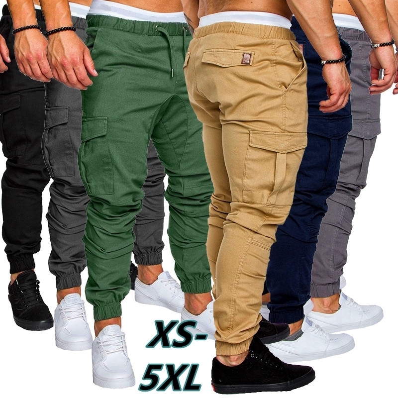 

Men' Pants Men safari cargo pants Joggers Sweatpants Casual Male Sportswear Solid Multi-pocket Cargo Trousers Hip Hop Harem Slim Fit 230317, Fk100 black