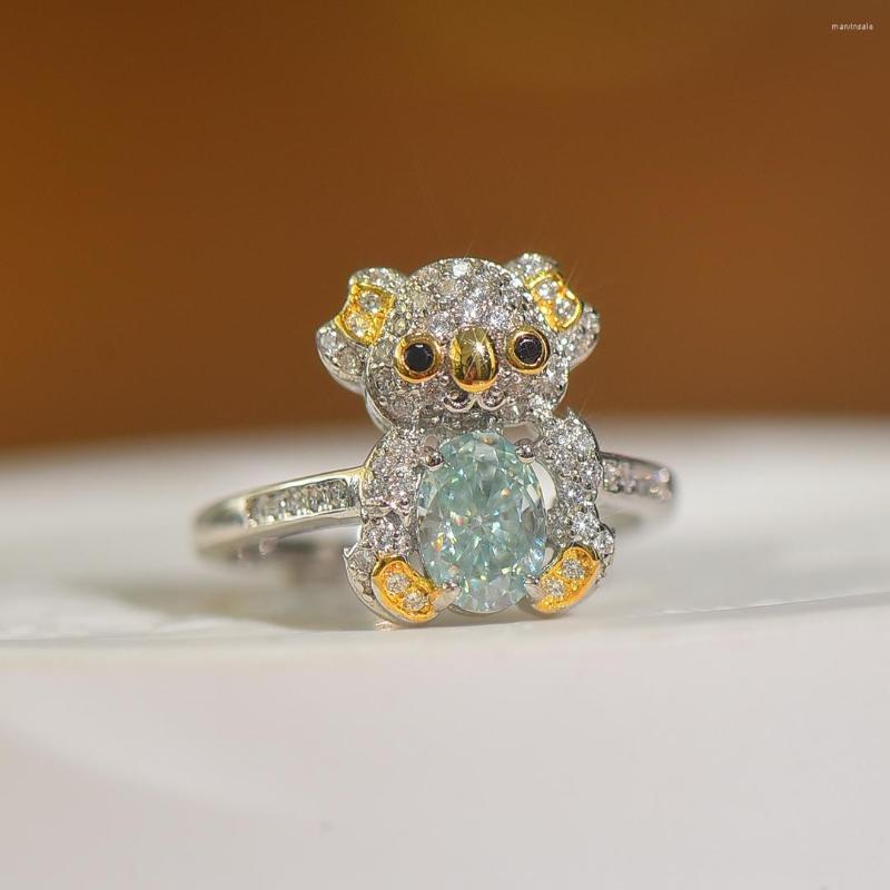 

Cluster Rings Silver 925 Original Brilliant Cut 1 Diamond Test Past Blue Oval Moissanite Cute Koala Ring For Teen Girls Gemstone Jewelry