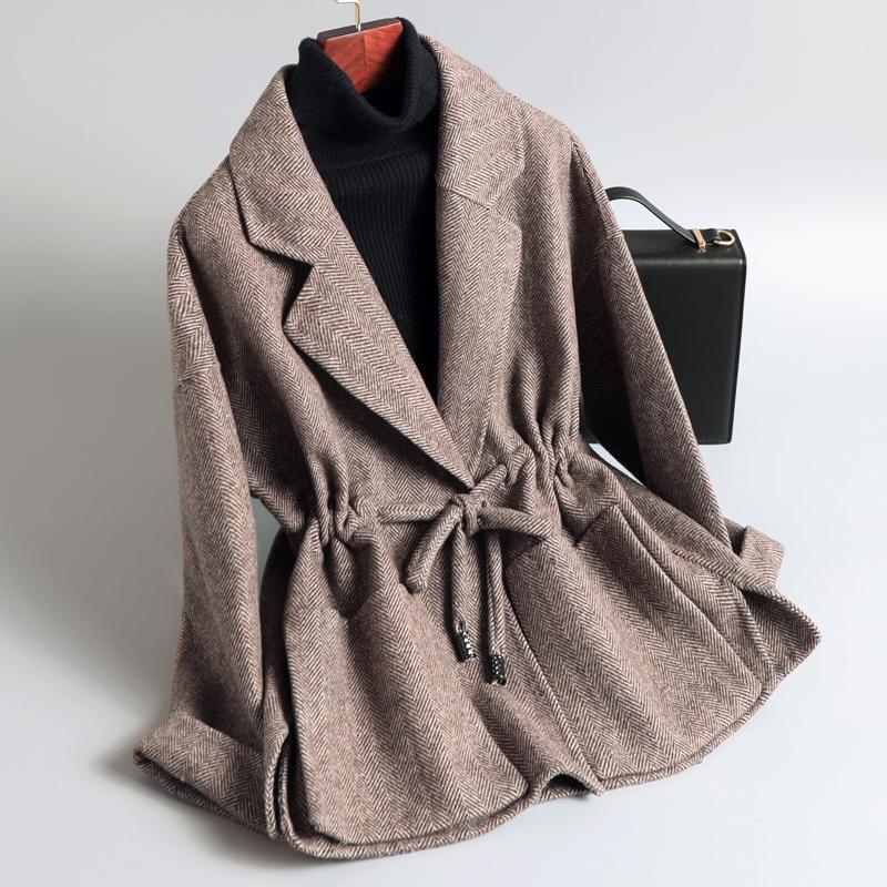 

Women' Wool & Blends Women Plaid Blazer Coat Vintage Notched Collar Pocket 2023 Fashion Female Casual Chic Drawstring Tops, Women coat