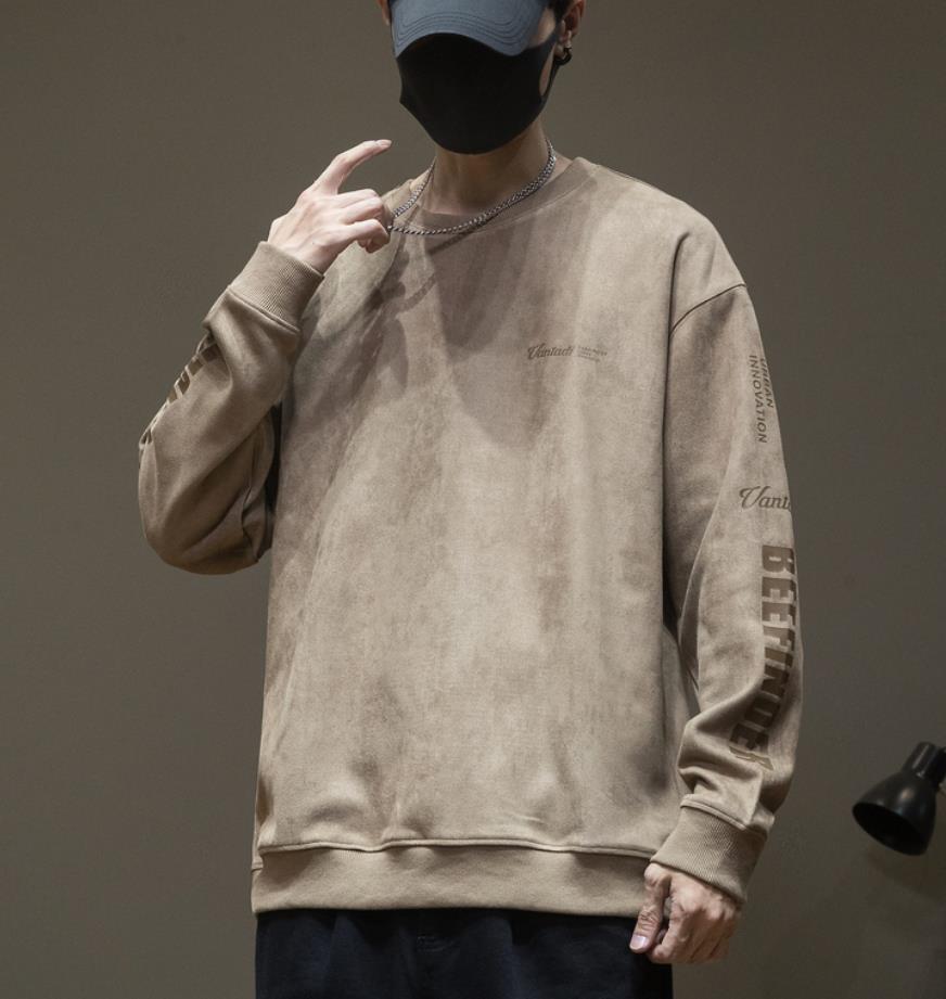 

Men's Sweatshirt Oversized Sping Autumn Casual Letter Print O-neck Long Sleeve Pullovers Hoodie, Khaki