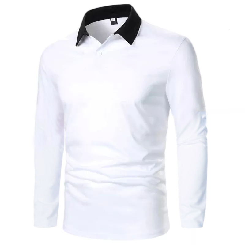 

Men's Polos Spring and Autumn Solid color Long-sleeved Lapel T-shirt Thin European Size Polo Shirt 230317, Navy white