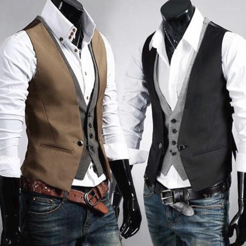 

Men's Vests Business And Leisure Men's Double Breasted Waistcoat Dress Vest Meeting Party Wedding Formal Sleeveless Jacket, Khaki
