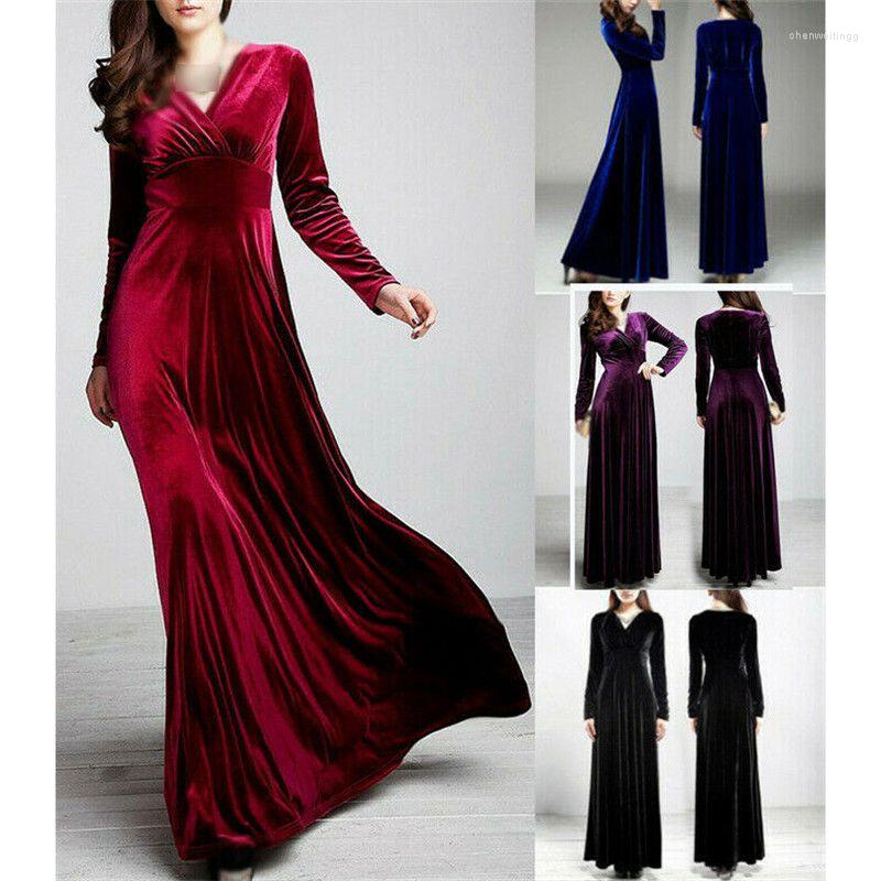 

Casual Dresses UK Winter Women V Neck Gold Velvet Cocktail Long Sleeve Dress Maxi, Black