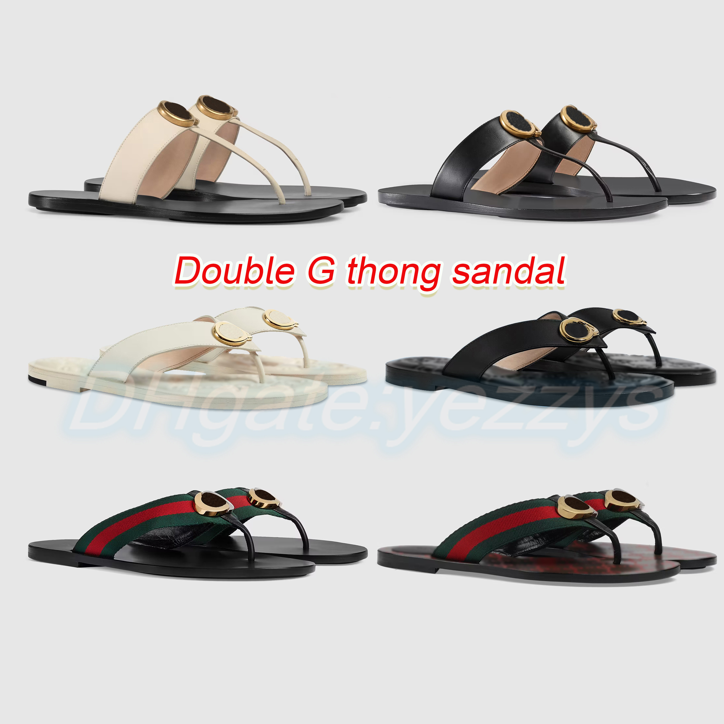 

luxury designer slipper Gear bottoms Flip Flops women men Leather thong with Double G Interlocking Web sandal flat, #2
