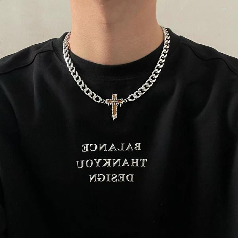 

Chains Stainless Steel Cross Chain Necklace Long Hip Hop For Boy Men On The Neck Fashion Jewelry Gift Accessories Silver Color Choker