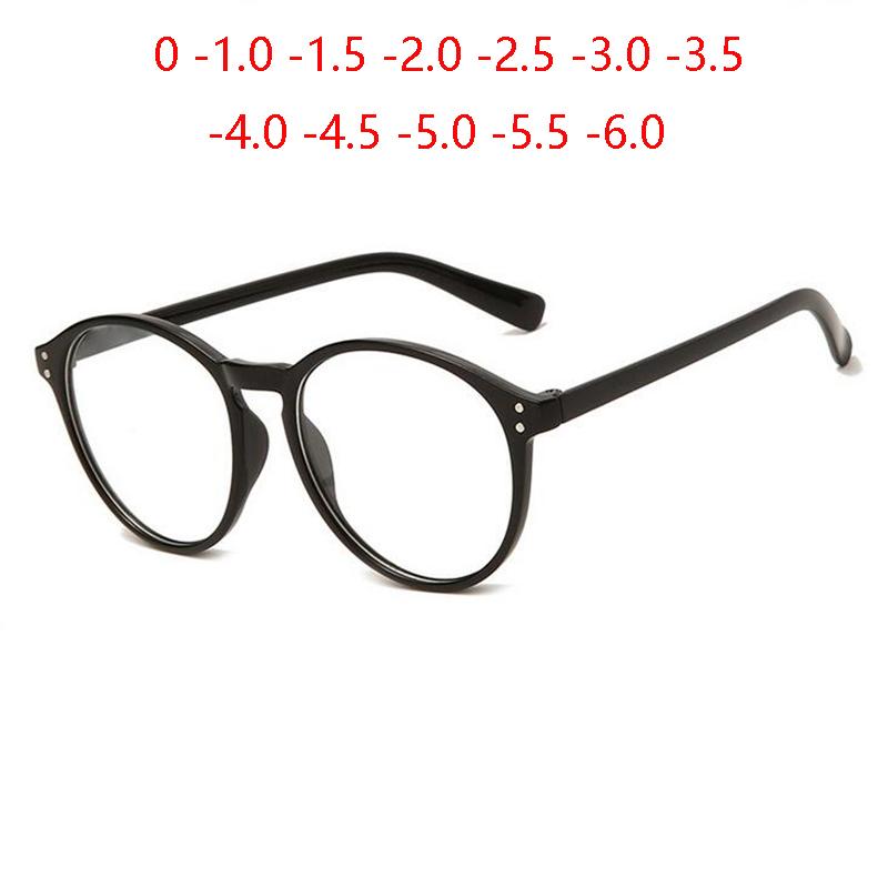 

Sunglasses Black Frame Round Myopia Glasses Finished Women Men Blue Light Blocking Short-sight Eyewear Diopter 0 -1.0 -1.5 -2.0 To -6.0
