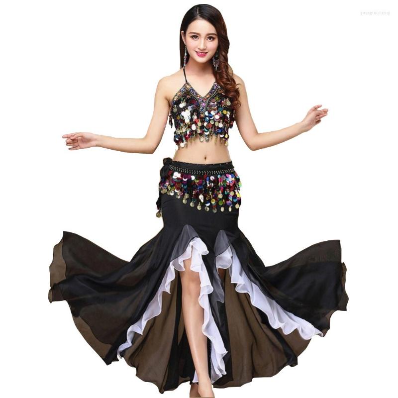 

Stage Wear 9 Colors Belly Dance Costume Women Coins Tops For Slim Gilrs Bellydance Sequins Beaded Outfits Bra Belt Skirt, Purple top skirt