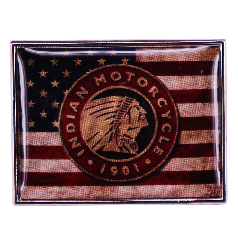 

Indian Motorcycle Logo American Flag brooch Cute Anime Movies Games Hard Enamel Pins Collect Metal Cartoon Brooch, As picture