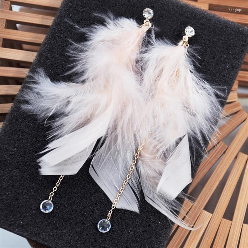 

Hoop Earrings 2023 White Gray Feather Long Super Fairy Plush Female Temperament Elegant Luxury Fashion All-match Jewelry