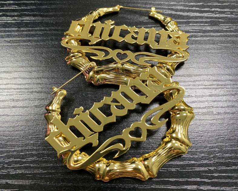 

Custom Bamboo Earrings Hoop Acrylic Personalize Name Jewelry Fashion Show Charming Earring Gold Gift 2009258611247