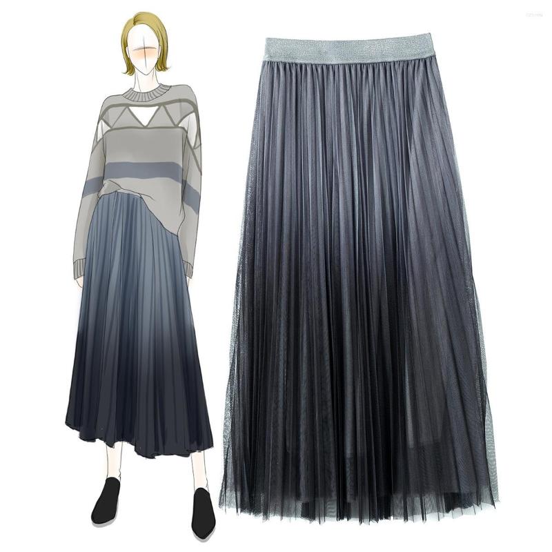

Skirts Neon Trendy 911205 Boutique Women's Wear Early Spring Pleated Skirt Mesh Gradient Versatile Fashion Mid-length, Blue