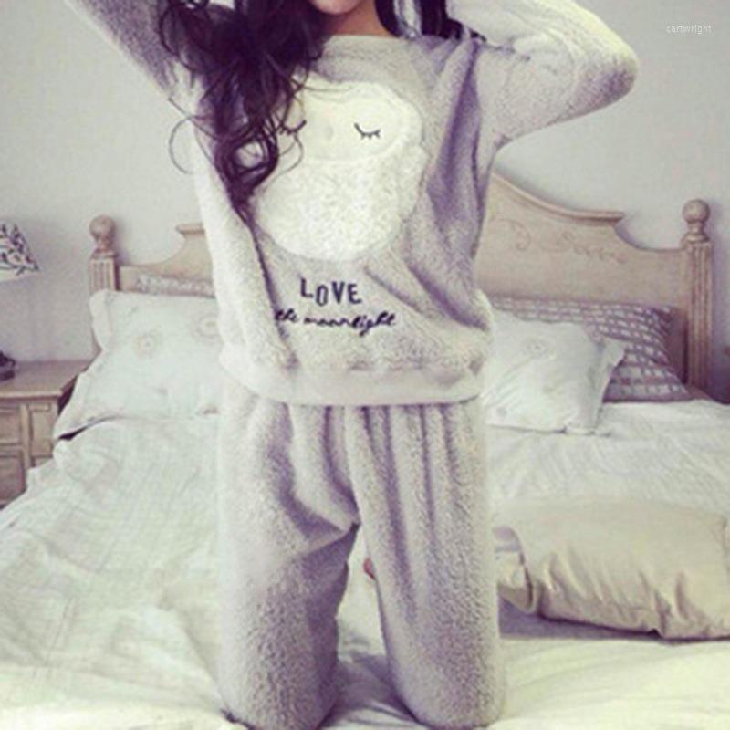

Women's Sleepwear Spring Winter Anti Cold Keep Warm Women Coral Fleece Pajamas Set Of Sleepcoat & Lady Thermal Flannel Home Clothing, Color20