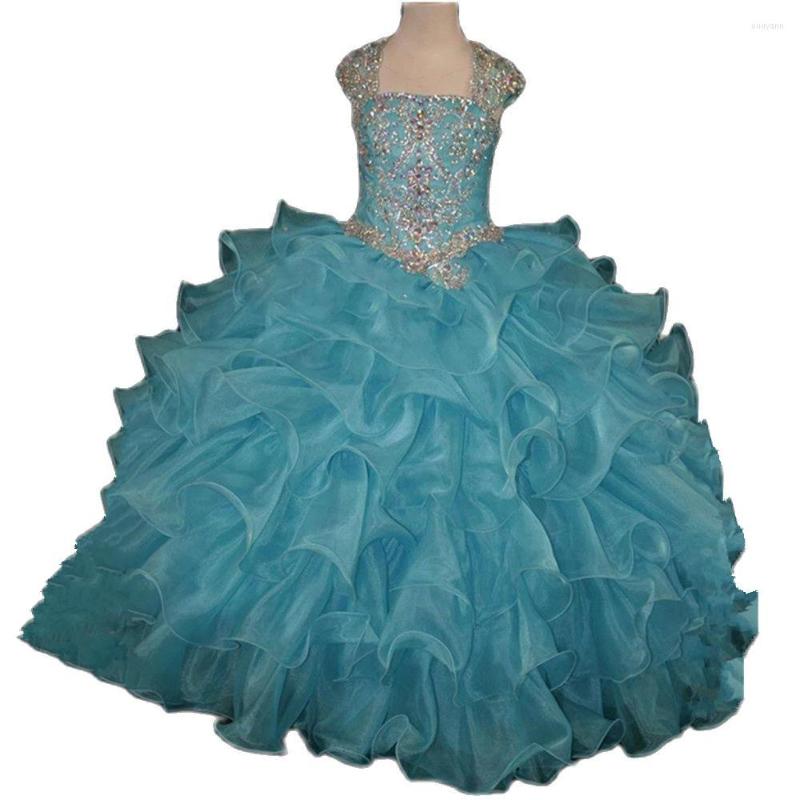 

Girl Dresses Luxury Crystals Beading Girls Pageant Gown Puffy Organza Kids Clothes Party Prom Dress Flower, Black