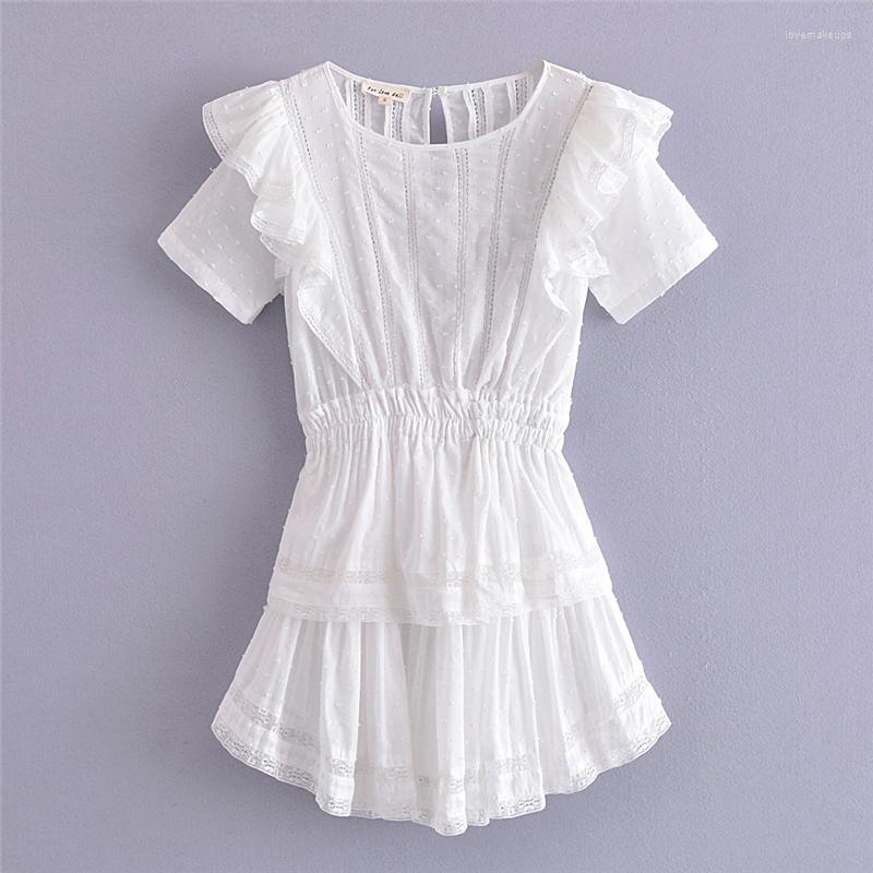 

Casual Dresses Women Dress Summer Lace Collar Pleated Ruffled Cotton Ladies For, White