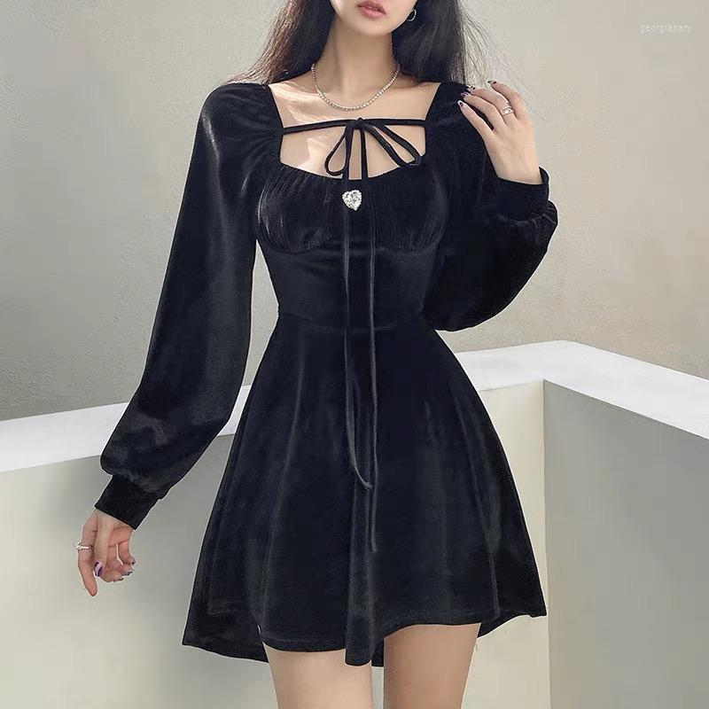 

Casual Dresses Small Design Hem Irregular Velvet Black Women Cultivate One' Morality Party Brought The Joining Together With Dress