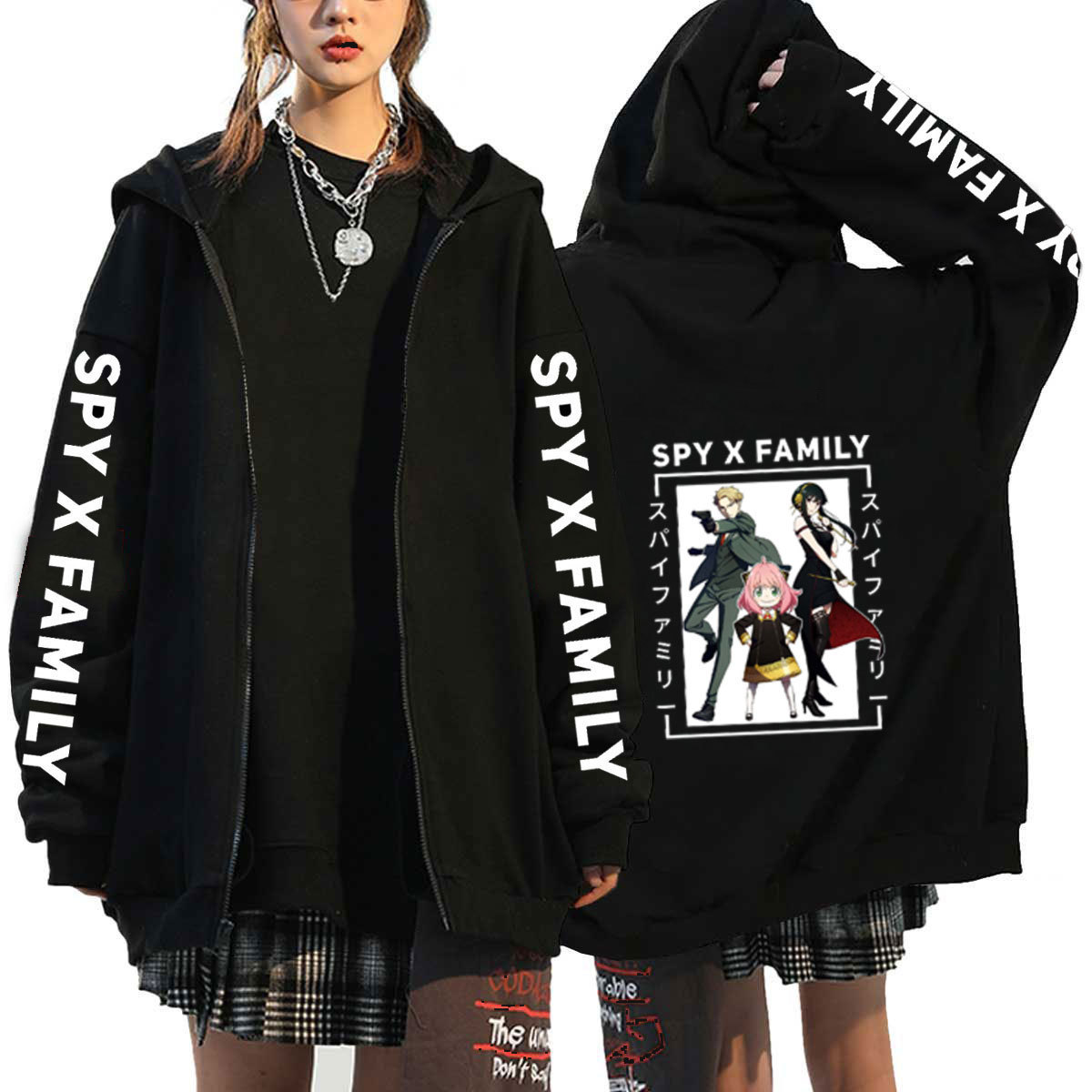 

Womens Hoodies Sweatshirts Japanese Anime Spy X Family Play House Print Zipper Plus Fleece Jacket Autumnwinter Longsleeve Sweater 230317, Black 3