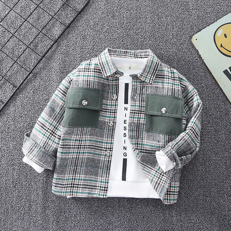 

Kids Shirts 0-5 Yrs Old Baby Boy Cotton Plaid Shirt Long-sleeved Spring Autumn Baby Kids Striped Shirts Korean Children's Clothing 230317, Black