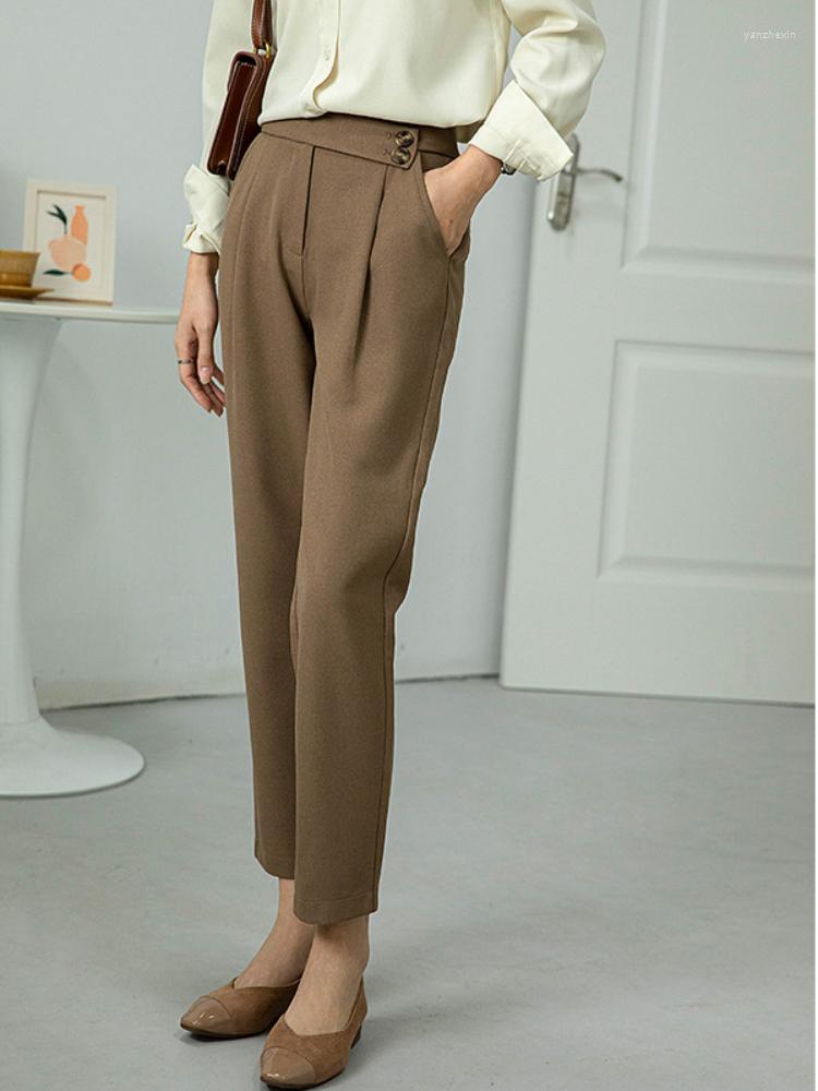 

Women' Pants 2023 High-waisted Spring Autumn Nine-minute Suit Women' Loose Radish Cargo Casual Straight Pipe Button, Black