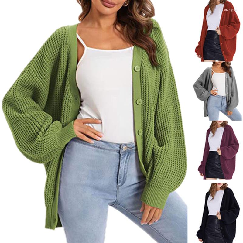 

Women' Knits Women Button Cardigan 2023 Long Sleeve Solid Sweater Autumn Winter Knitted Loose Oversized Jumper Casual Mid-length, Green