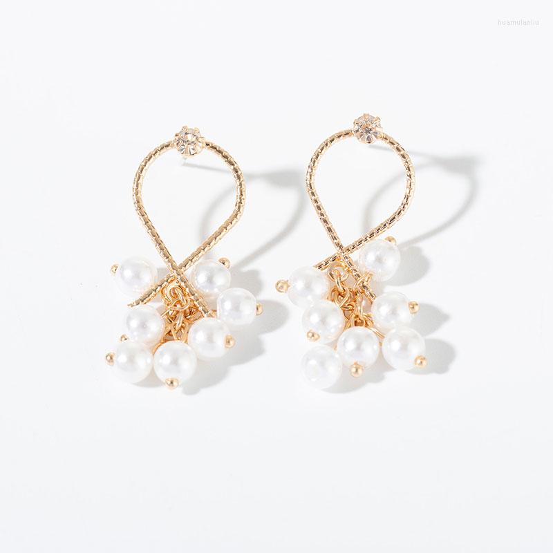 

Dangle Earrings Cross Imitation Pearl Long Simple Fashion Beads Earring Women Wedding Jewelry Boucles D'oreilles Pour Les Femmes