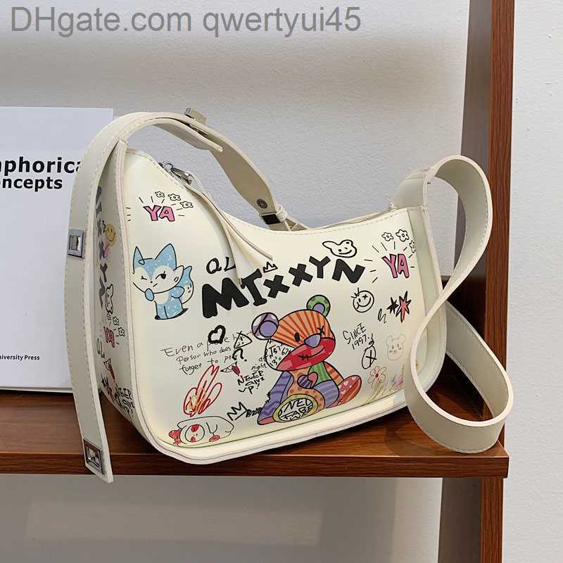 

qwertyui45 Totes Cartoon Graffiti PU Leather Armpit Shoulder Bags For Women 2021 Fashion New Women's Designer Crossbody Bag Luxury Brand Handbag 031723H, White
