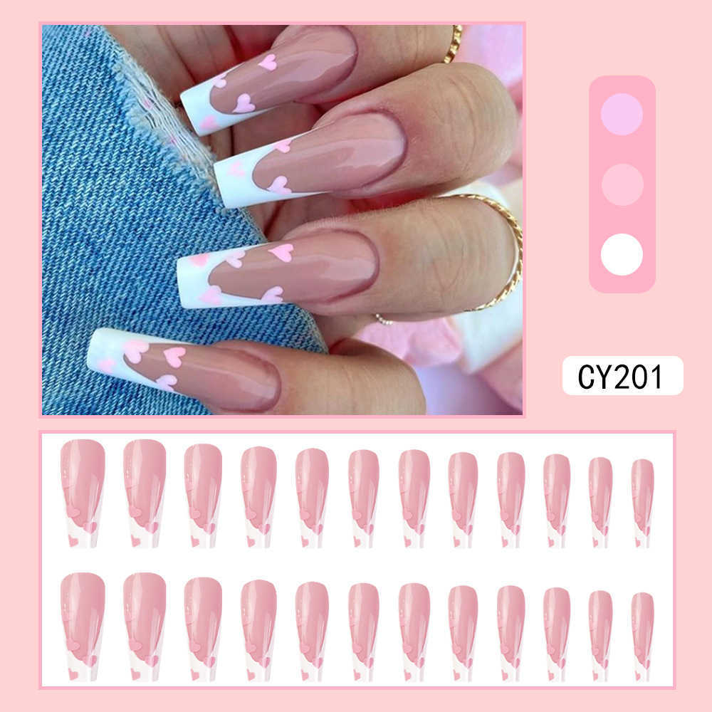 

False Nails Love Style Patch Super Long Enhancements Finished Removable French Wearing Pieces Wind Fake 230317, Black