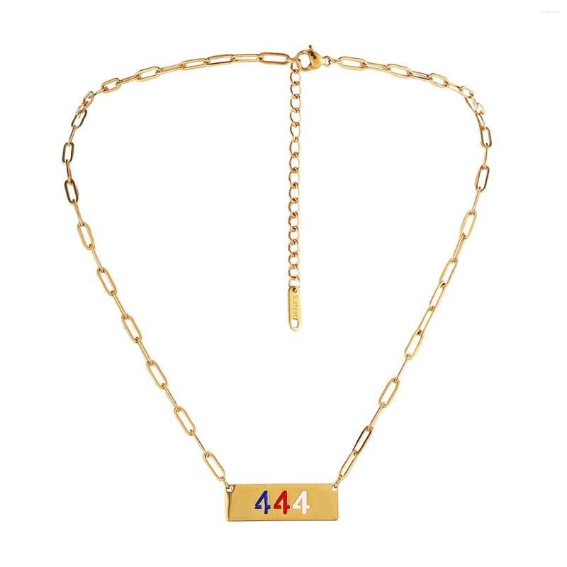 

Chains Simple Personality Stainless Steel Angel Number 444 Colorful Dripping Oil Square Brand A Initial Necklace Circle Long