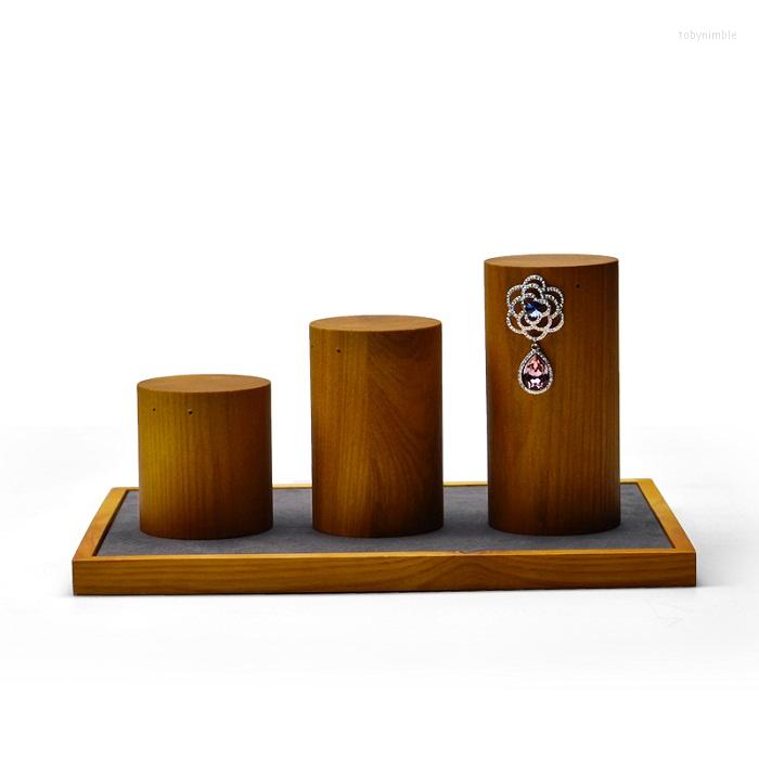 

Jewelry Pouches Oirlv Earring Display Wooden Bracelet Support Cylindrical Ring Holder For Shop