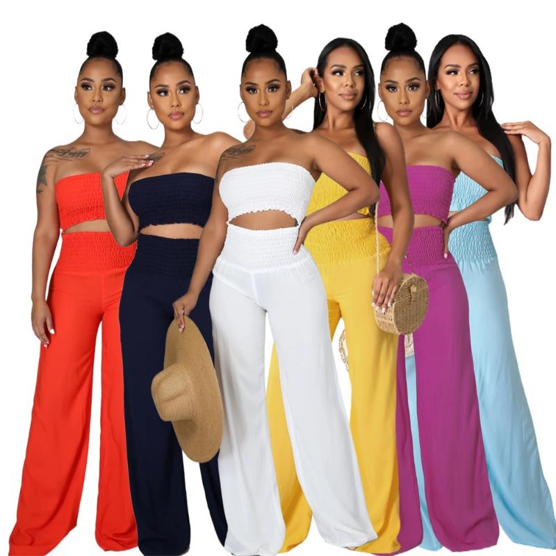 

Women's Two Piece Pants Adogirl Elegant Solid Sets Women Sleeveless Strapless Crop Top And Long Wide Leg Casual Matching Tracksuit, Purple